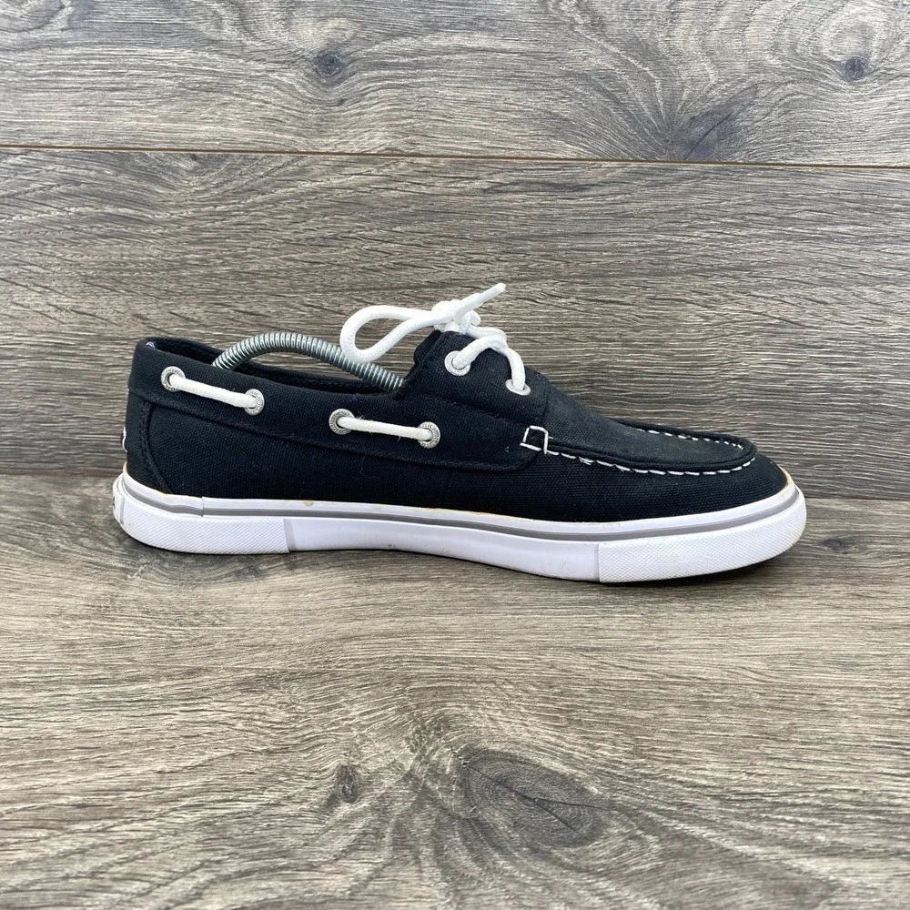 Nautica Galley Boat Shoes Mens 7.5 Black Canvas Lace Up Casual Sneakers